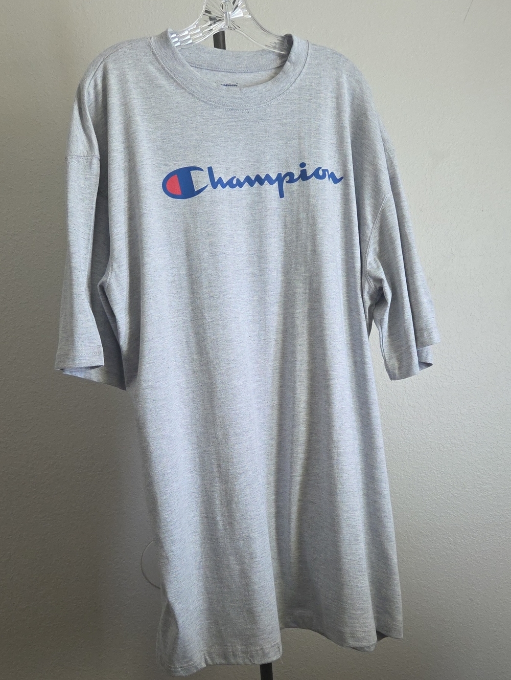 Champion Gray Short Sleeve Logo Tee with Navy & Red Accent